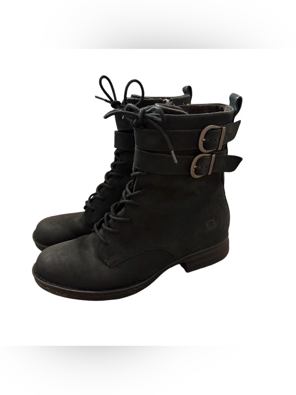 Born Camryn Black Nubuck Leather Side Zip Lace Up Buckle Boot Women’s Sz 8